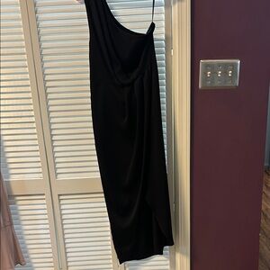 SHEIN Black One-Shoulder Draped Cocktail Dress